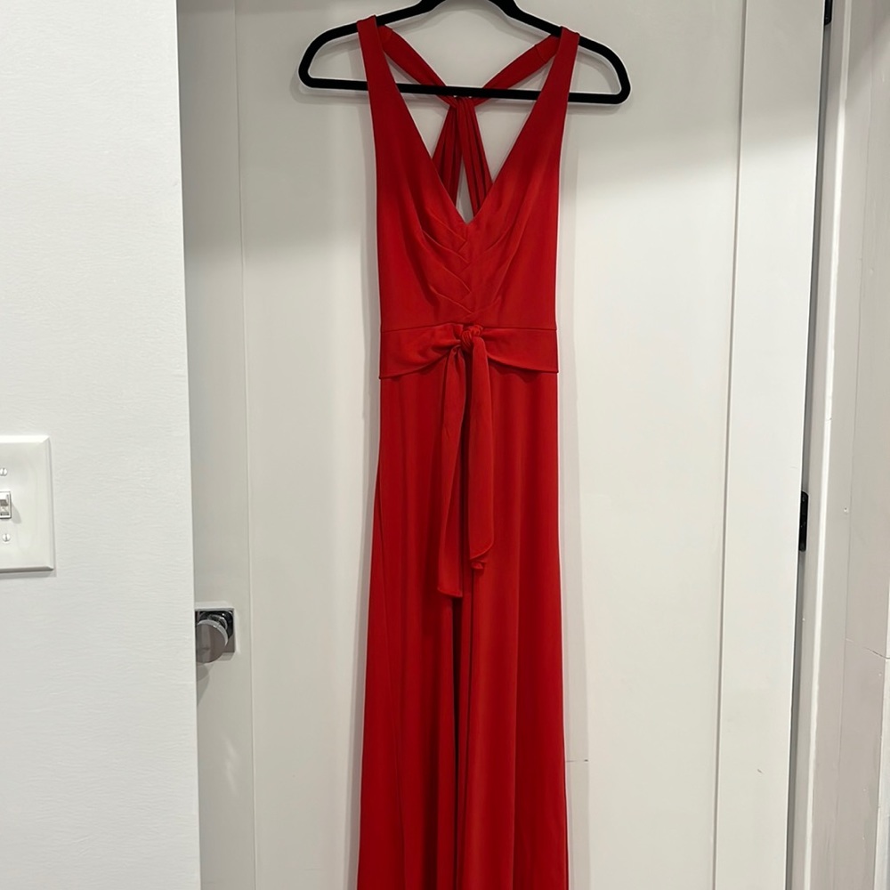 XS Like-New Red BCBGMaxAzria Sophia V-Neck Draped Gown